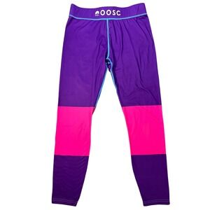 OOSC Womens Base Layer Colorblock Leggings Athletic Pants Size L Skiing Workout